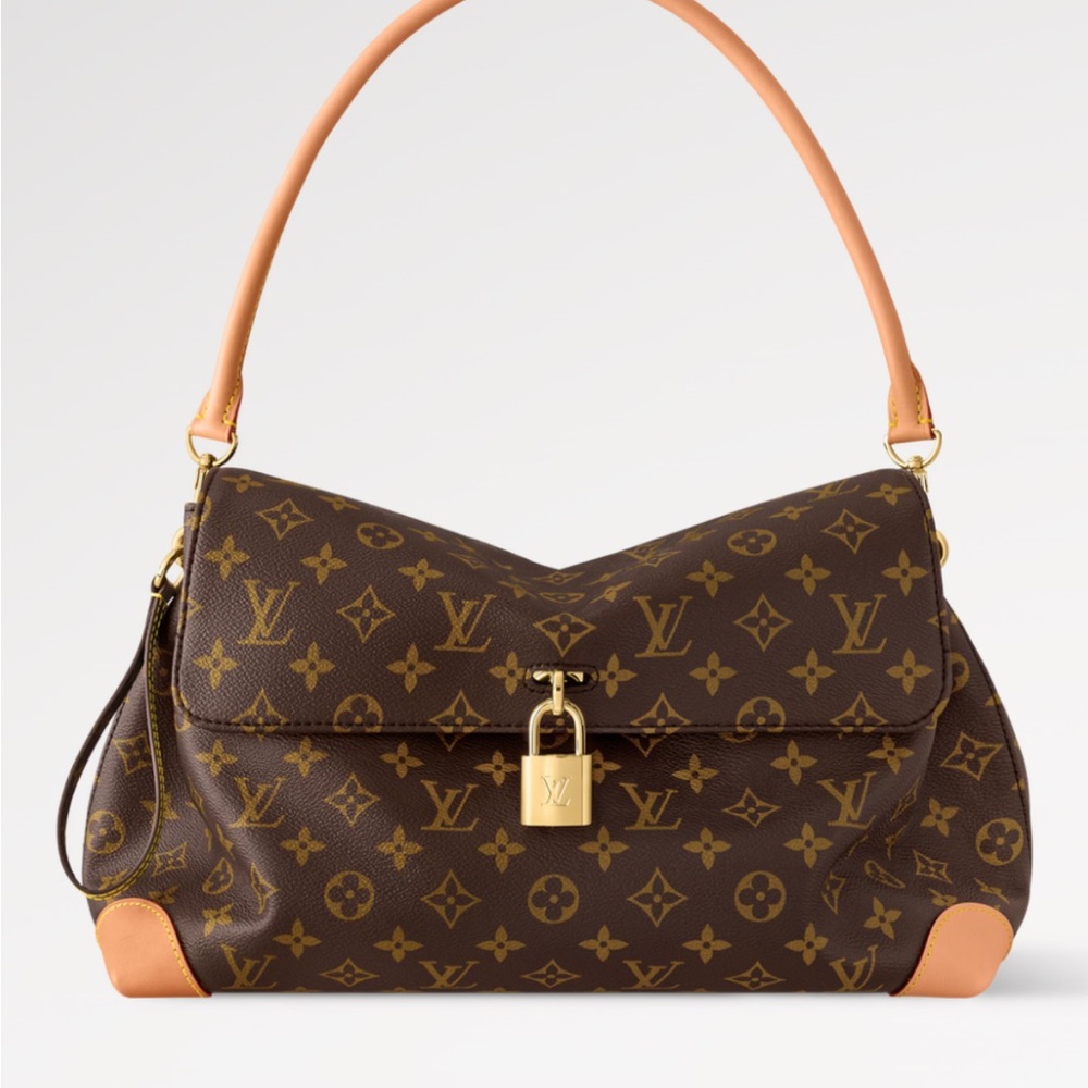 Louis Vuitton Monogram Shoulder Bag with Gold Lock and Tan Trim